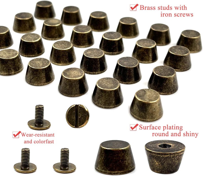 honigo 24 Pack Bronz Rivets Stud Handbag Purse Feet 1/2 inch Flat Head Metal Solid Brass Studs Screw Back Feet 12mm Buckle Spikes Leathercraft for Leather Bag Totes DIY Craft - Image 5